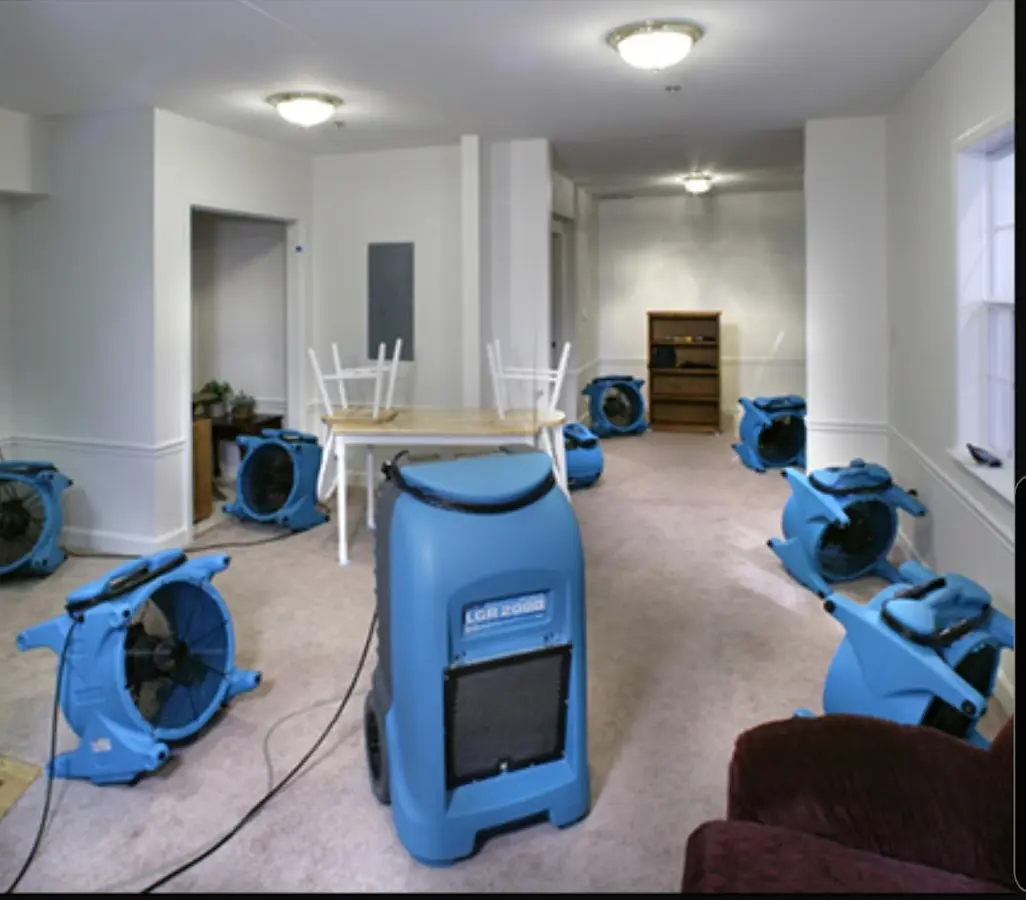 Air movers and dehumidifier setup for Water Damage Restoration in Victorville